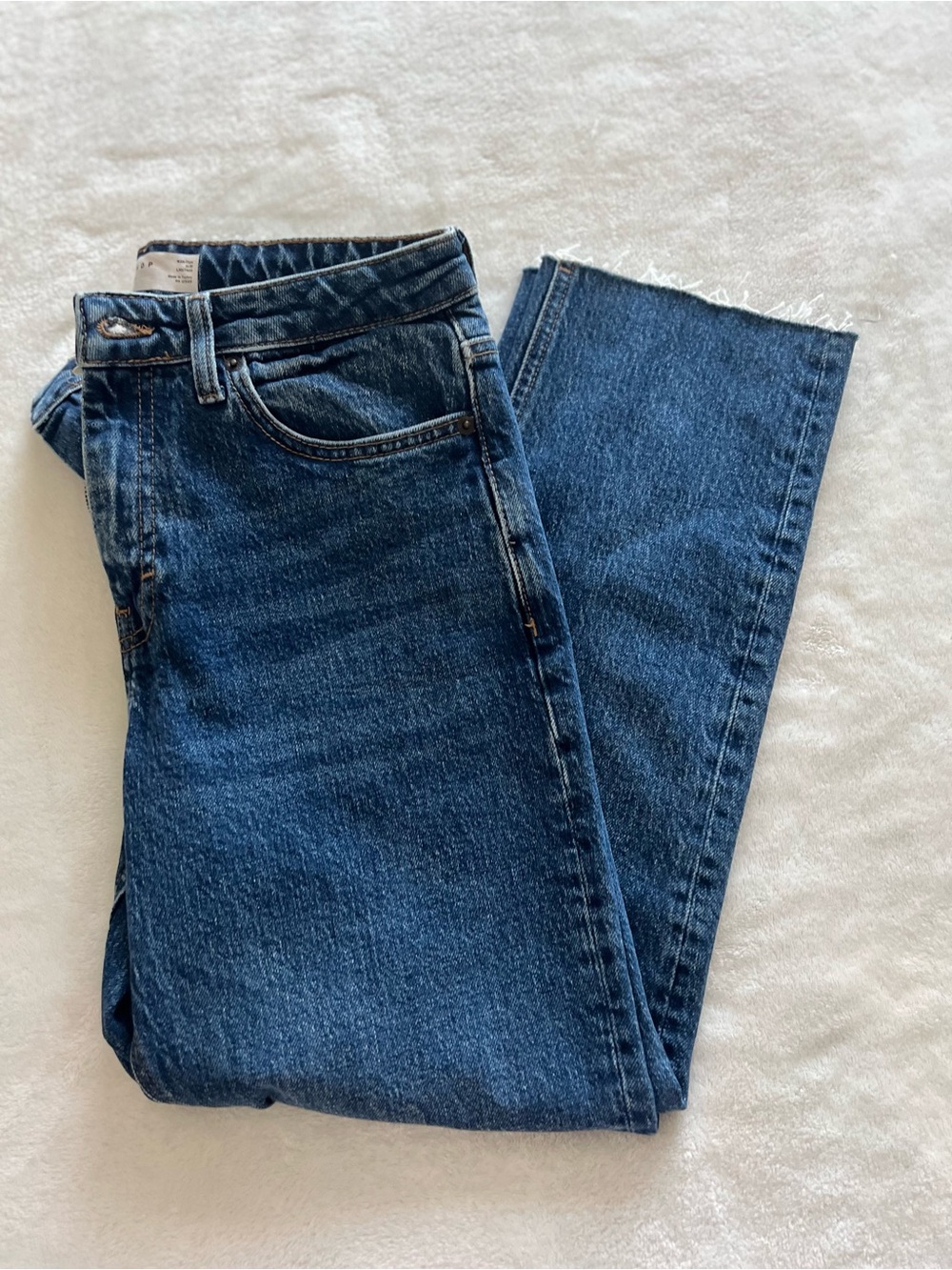 Topshop Women's Straight Jeans in Dark Blue Denim